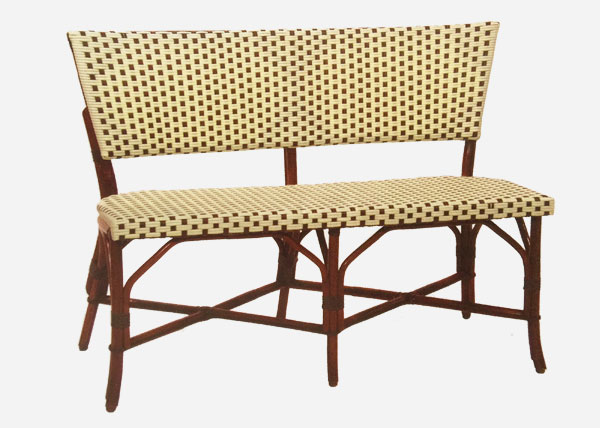 white and brown rattan bench