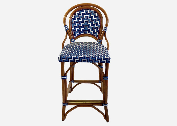 rattan barstool blue and white stairstep weave