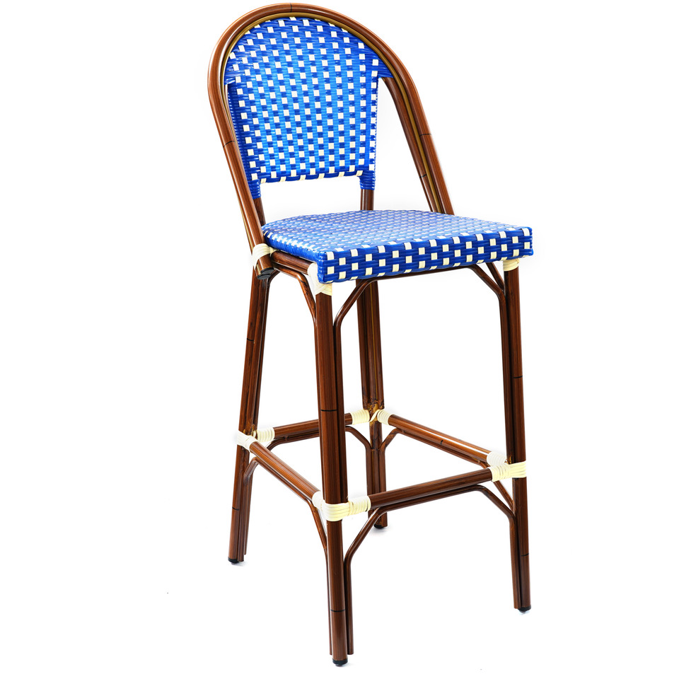 blue and white high top rattan seat