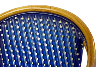 blue and white rattan seat